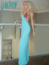 Lunivop Hot Summer Fashion Women Sexy Sleeveless Starfish Backless Halter Blue Maxi Long Dress